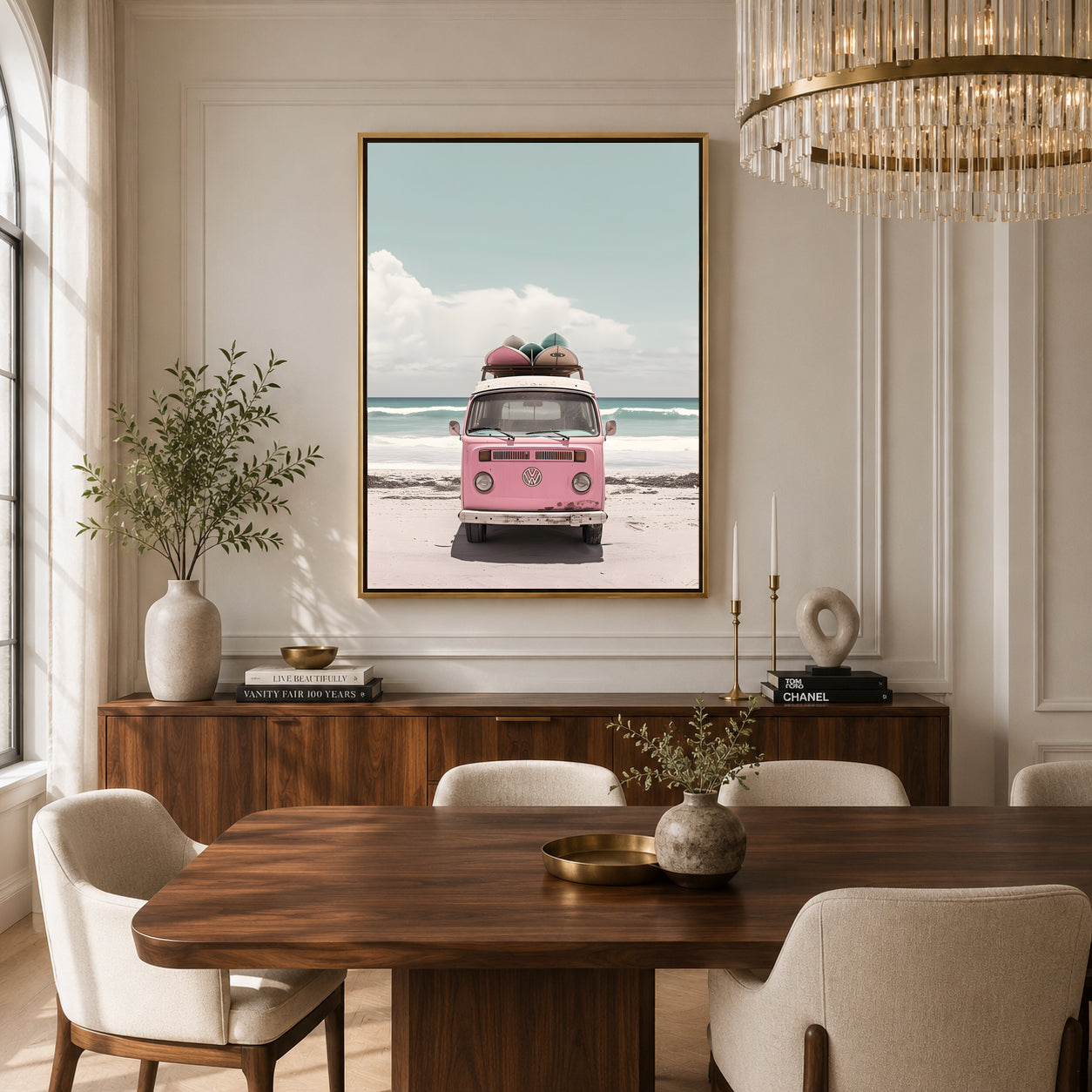 Pink Volkswagen Camper Van Canvas Painting