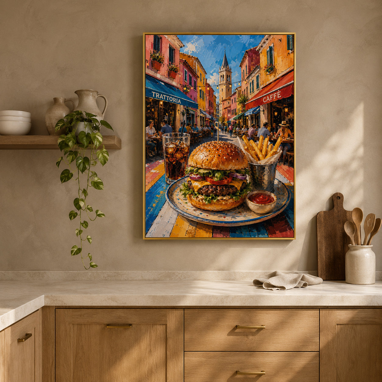 American Street Burger Wall Art for Kitchen & Restaurant Decor