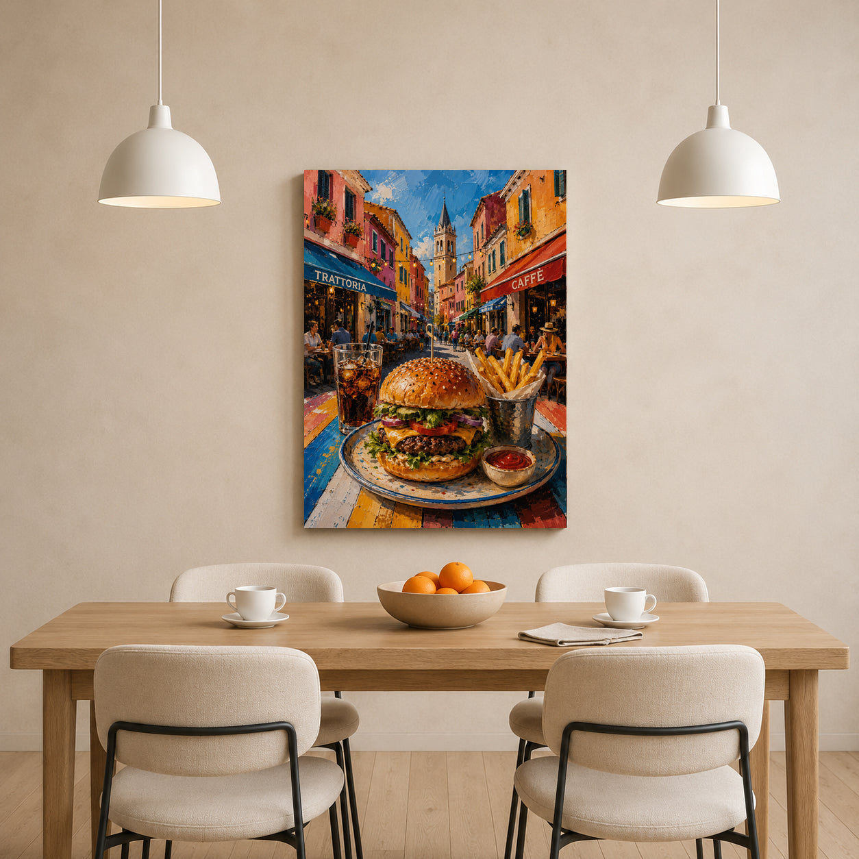 American Street Burger Wall Art for Kitchen & Restaurant Decor