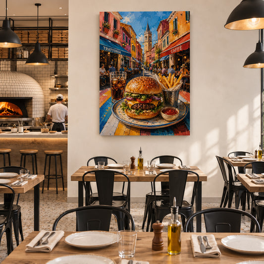 American Street Burger Wall Art for Kitchen & Restaurant Decor