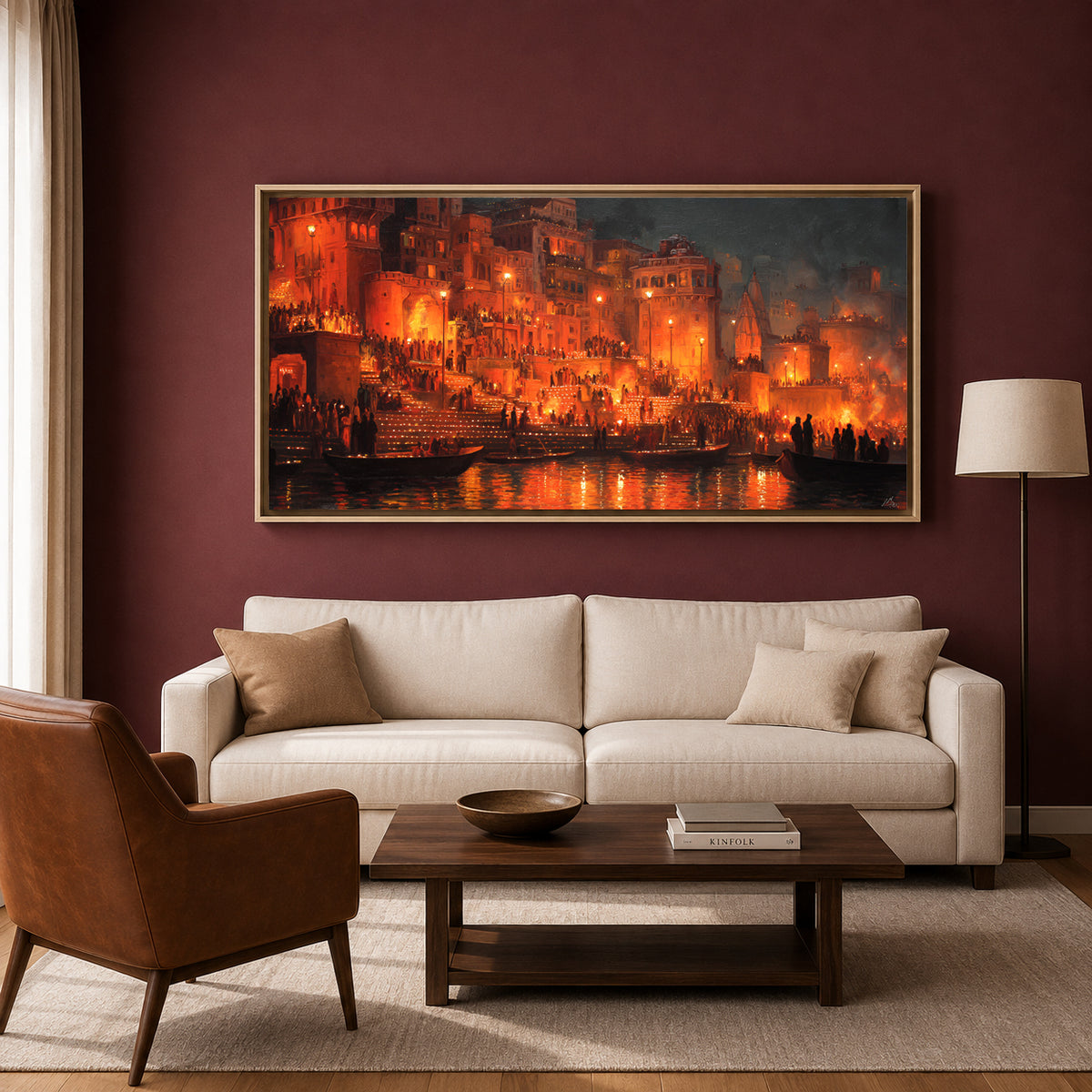 Banaras Ghats Scenic Canvas Painting for Stylish Wall Decor