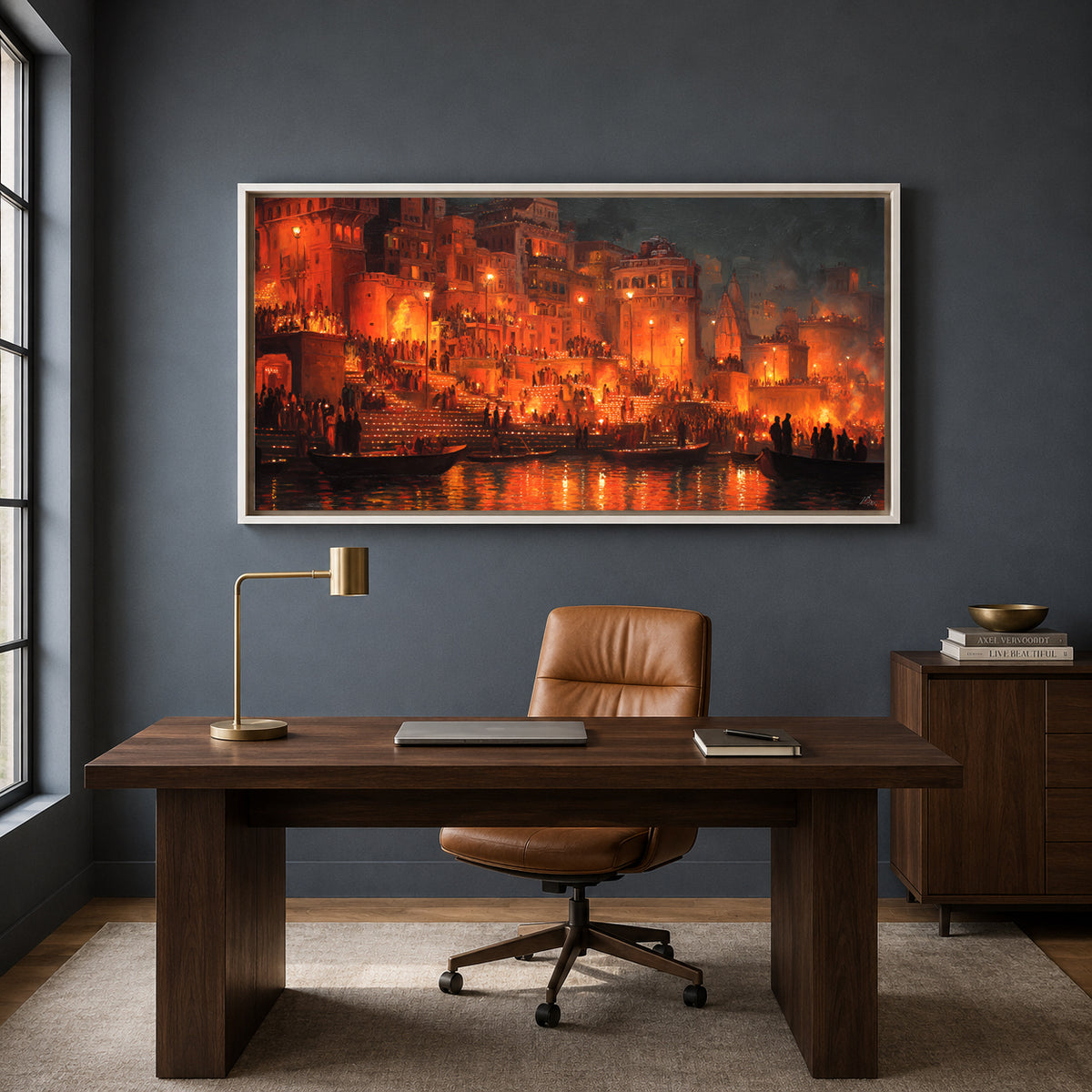 Banaras Ghats Scenic Canvas Painting for Stylish Wall Decor