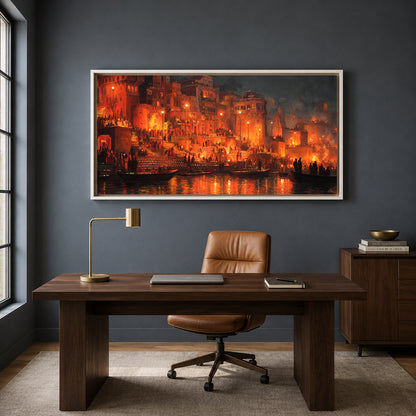 Banaras Ghats Scenic Canvas Painting for Stylish Wall Decor