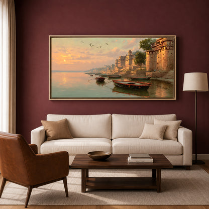 Banaras Ghats Canvas Art Painting for Luxury Home Wall Decor