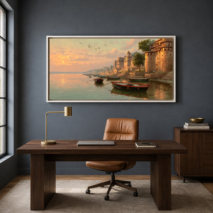 Banaras Ghats Canvas Art Painting for Luxury Home Wall Decor