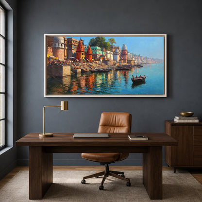 Banaras Ghats Wall Painting Canvas Art for Home & Office Decor