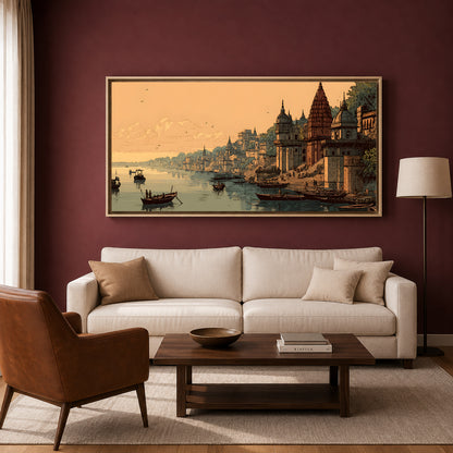 Banaras Ghats Canvas Painting Wall Decor for Modern Homes
