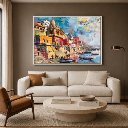 Banaras Ghats Decorative Wall Canvas Painting for Modern Homes