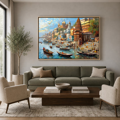 Banaras Ghats Contemporary Canvas Art for Elegant Wall Decor