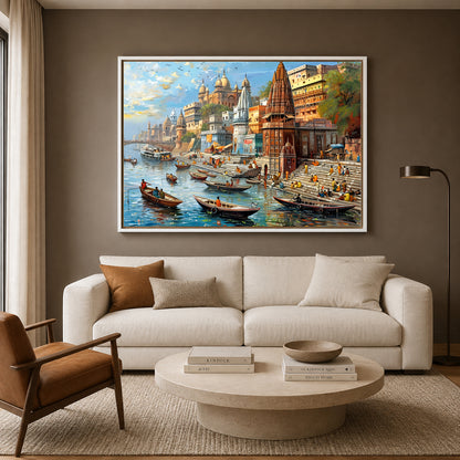 Banaras Ghats Contemporary Canvas Art for Elegant Wall Decor
