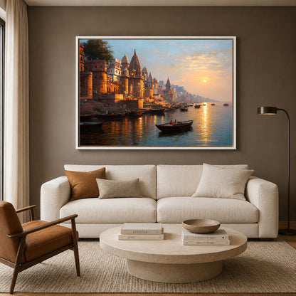 Banaras Ghats Classic Canvas Wall Painting for Home Decor