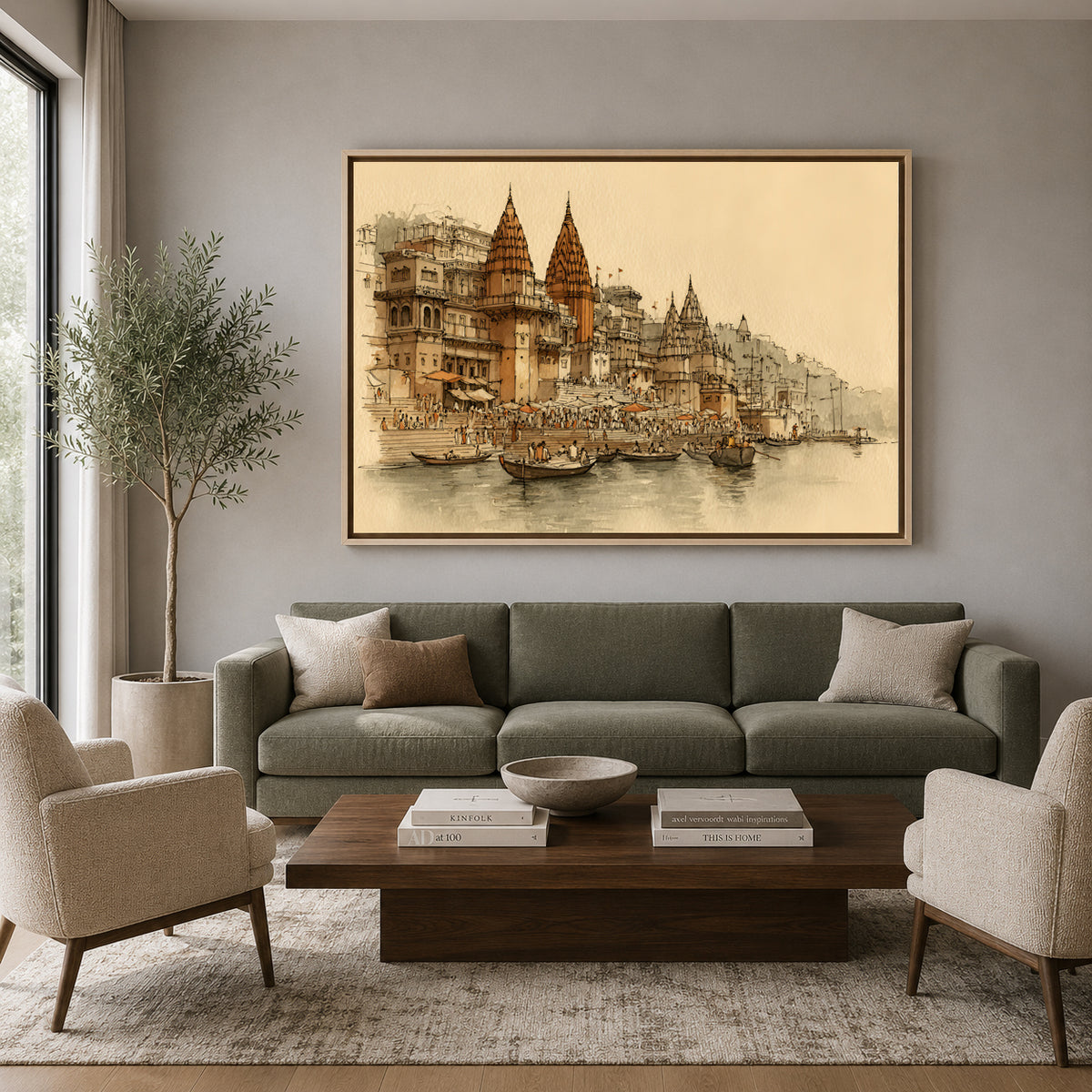Banaras Ghats Designer Canvas Painting for Luxury Wall Decor