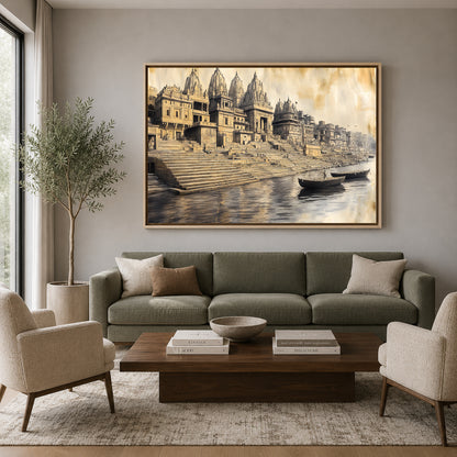 Banaras Ghats Traditional Canvas Art for Home Wall Decoration