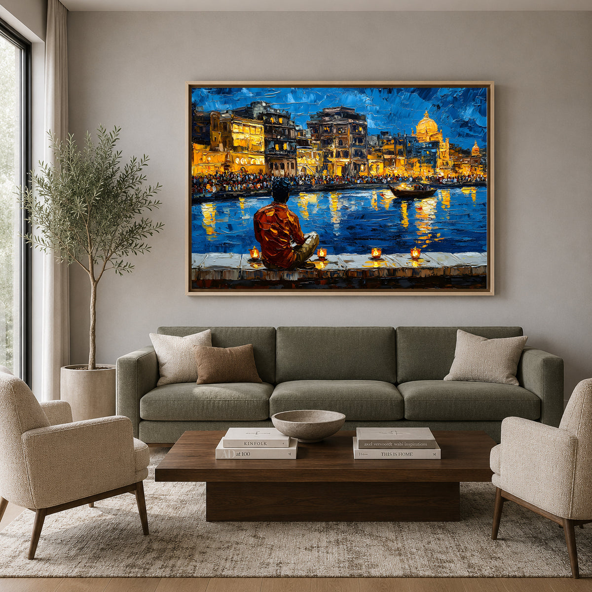 Banaras Ghats Printed Canvas Painting for Elegant Wall Decoration