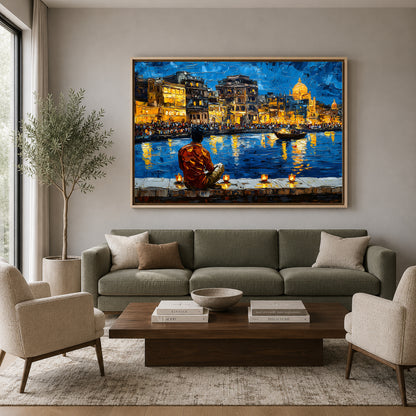 Banaras Ghats Printed Canvas Painting for Elegant Wall Decoration