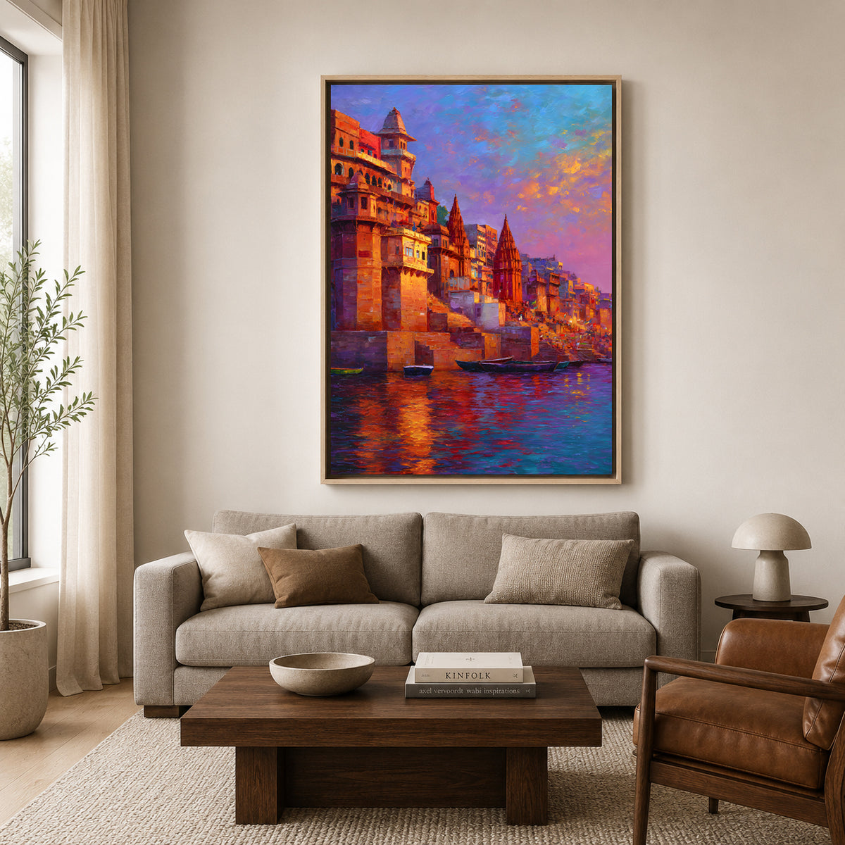 Banaras Ghats Scenic Wall Art Canvas Painting for Home Decor