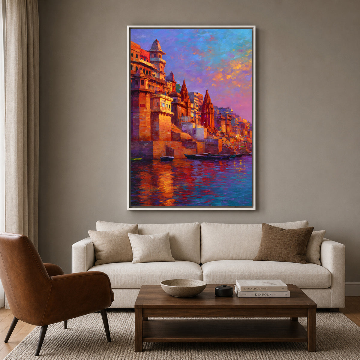 Banaras Ghats Scenic Wall Art Canvas Painting for Home Decor