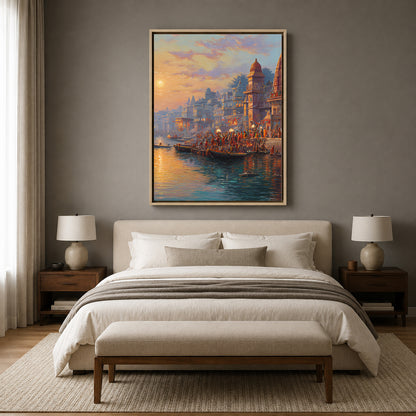 Banaras Ghats Artwork Canvas Painting for Premium Wall Decor