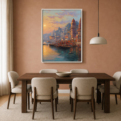 Banaras Ghats Artwork Canvas Painting for Premium Wall Decor