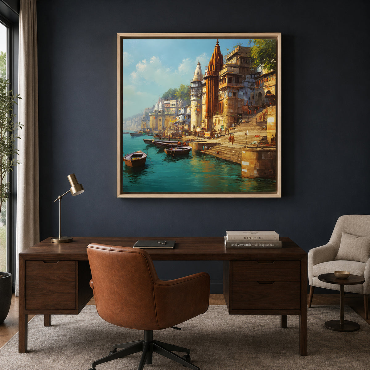 Banaras Ghats Spiritual Wall Canvas Art for Elegant Home Decor
