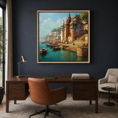 Banaras Ghats Spiritual Wall Canvas Art for Elegant Home Decor