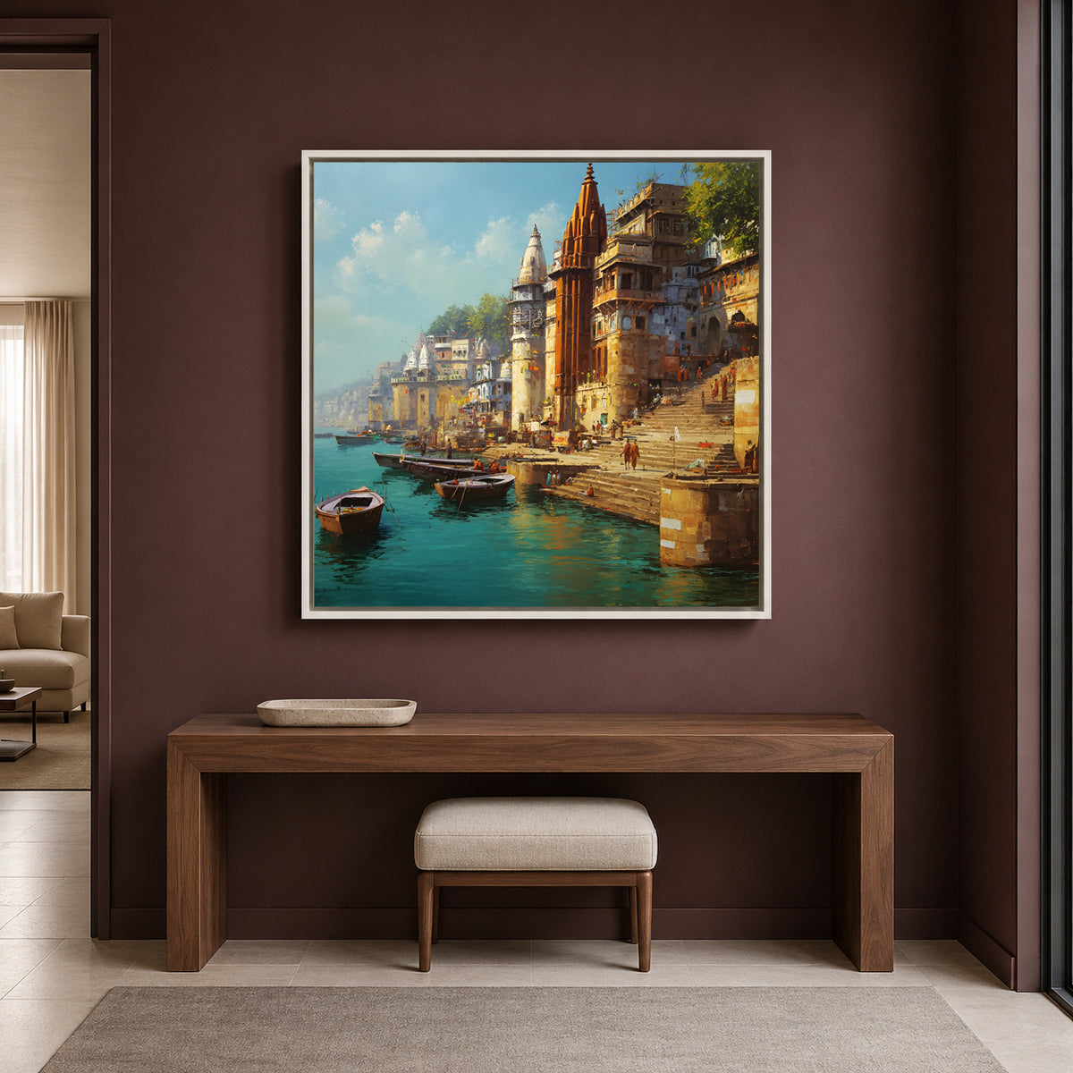 Banaras Ghats Spiritual Wall Canvas Art for Elegant Home Decor