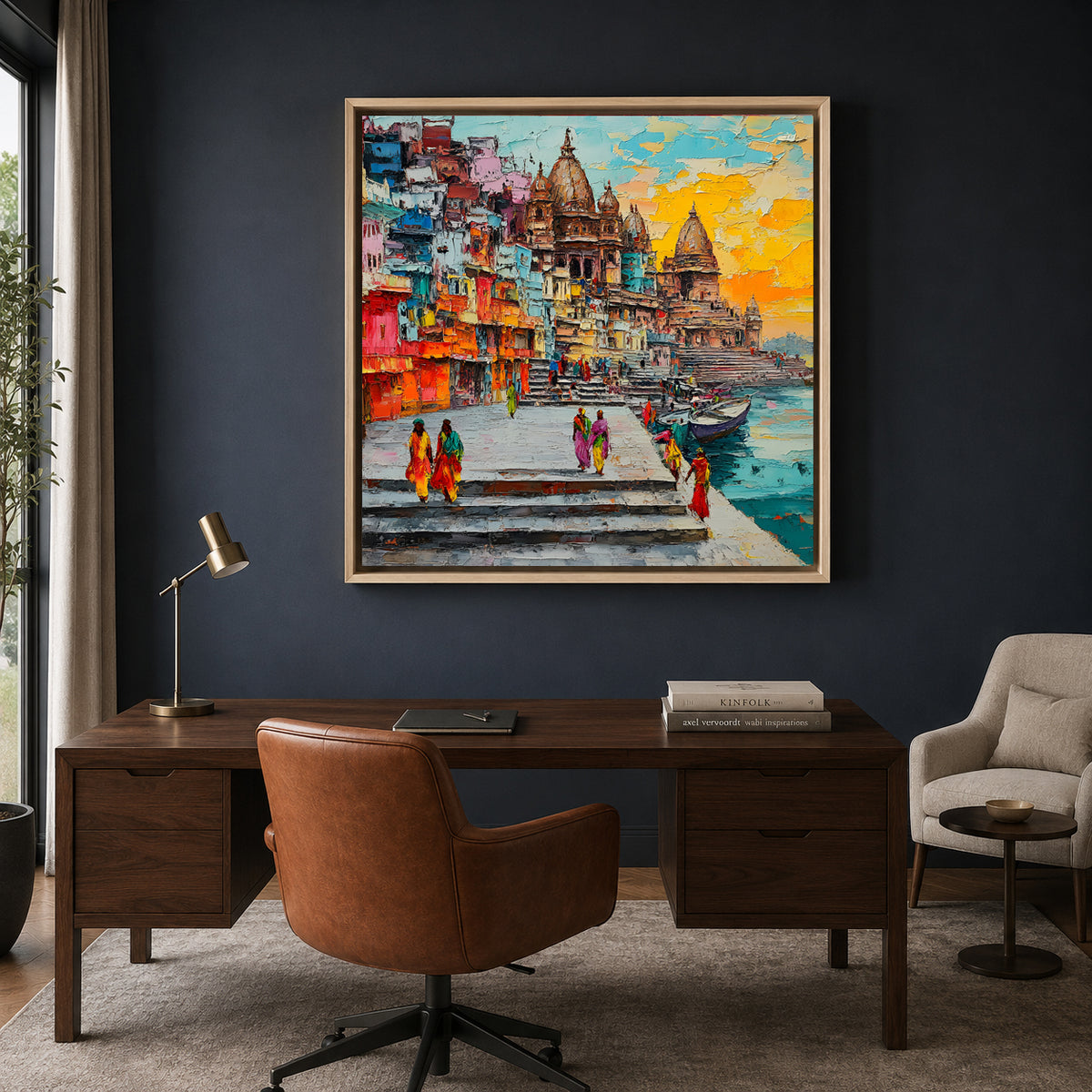 Banaras Ghats Artistic Wall Painting for Modern Home Decor