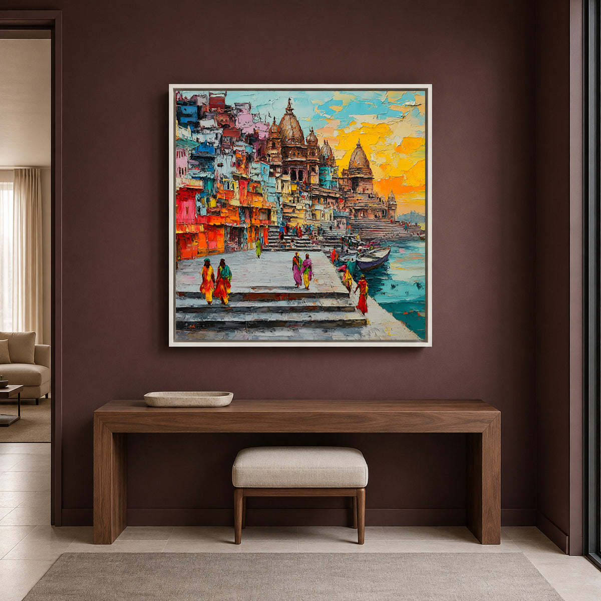 Banaras Ghats Artistic Wall Painting for Modern Home Decor