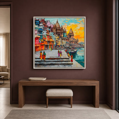 Banaras Ghats Artistic Wall Painting for Modern Home Decor