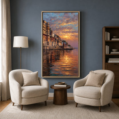 Banaras Ghats Canvas Painting Wall Art for Elegant Home Decor