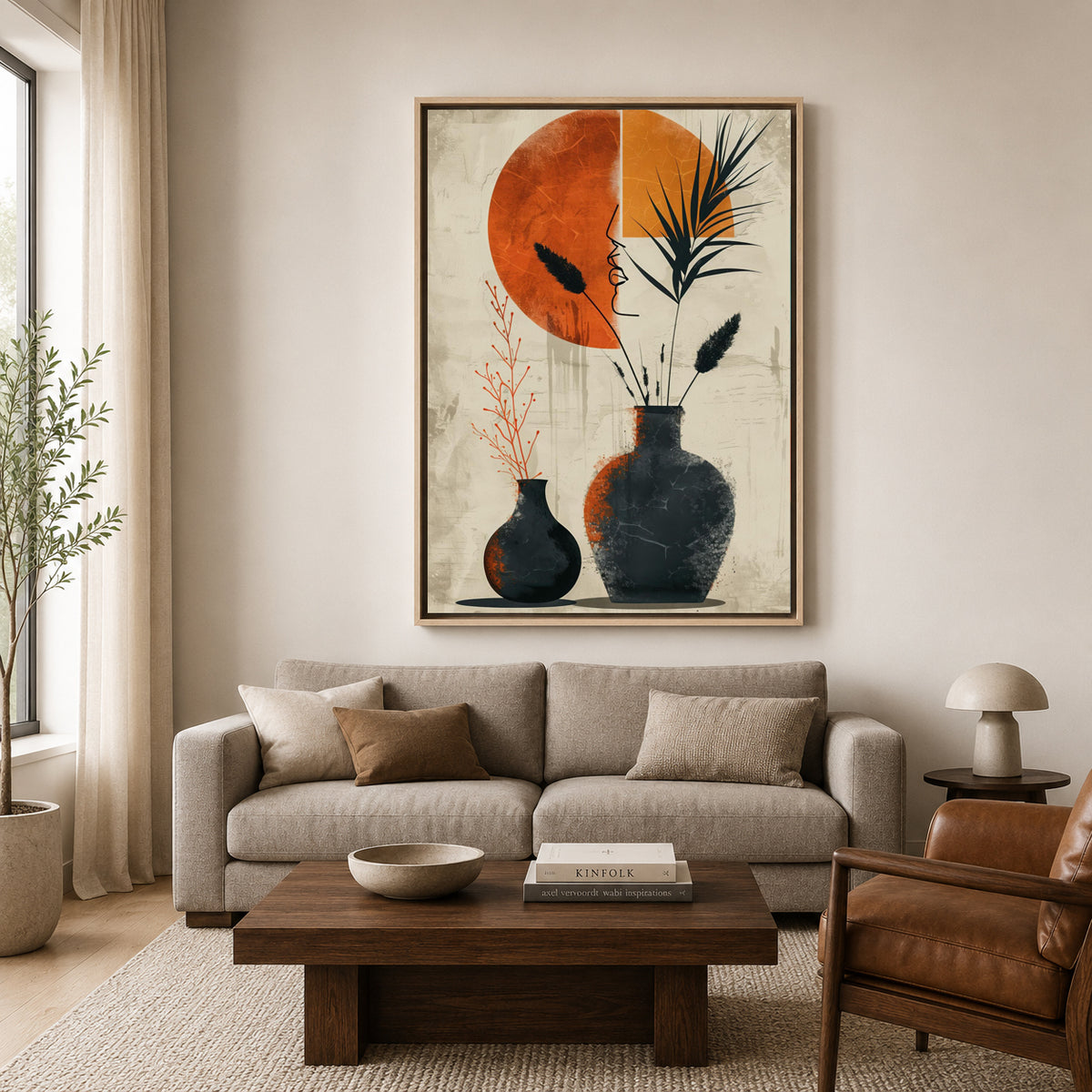 Abstract Boho Vase Wall Art Canvas Painting for Modern Home Decor