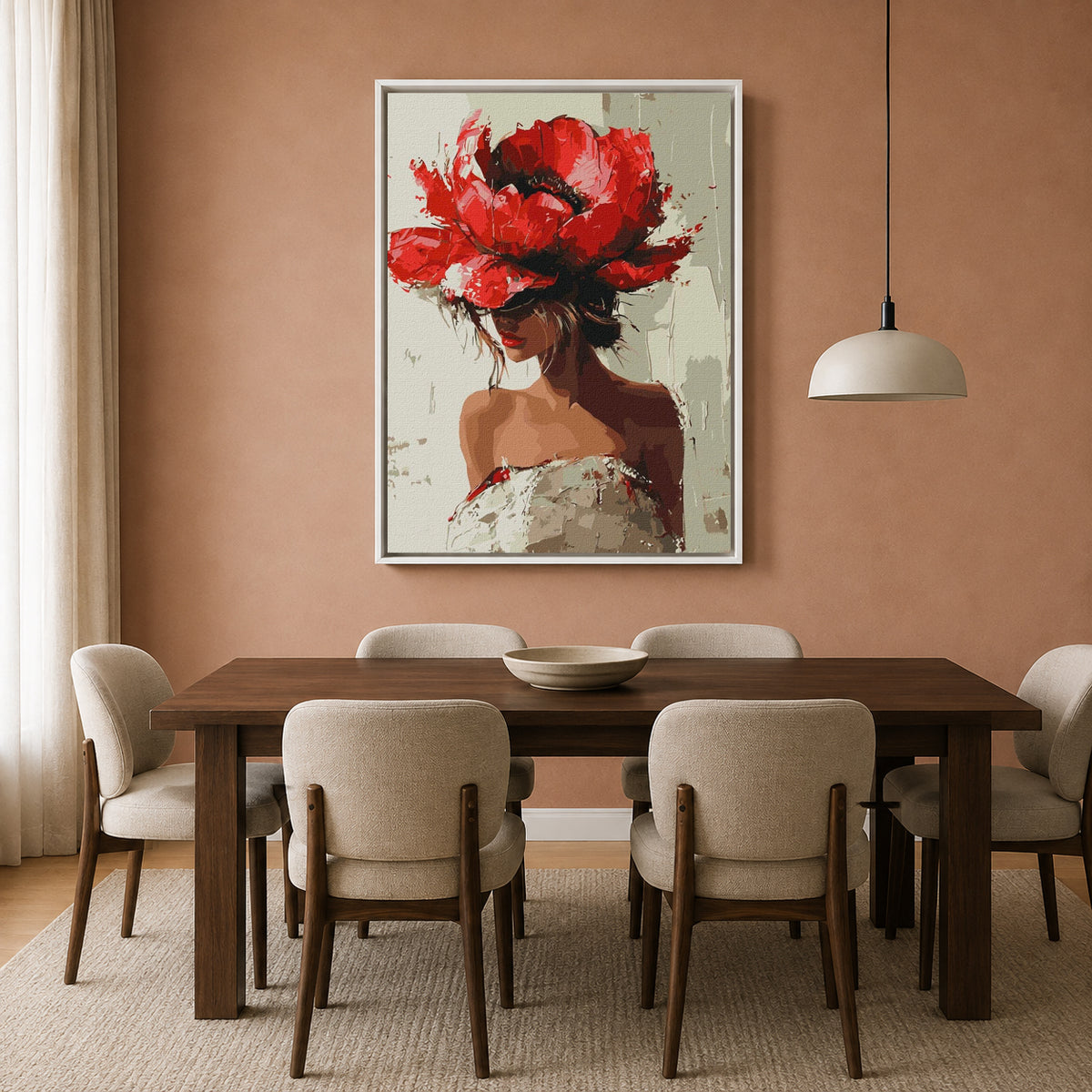 Boho Canvas Painting Floral Woman Wall Art for Modern Home Decor
