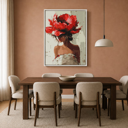 Boho Canvas Painting Floral Woman Wall Art for Modern Home Decor