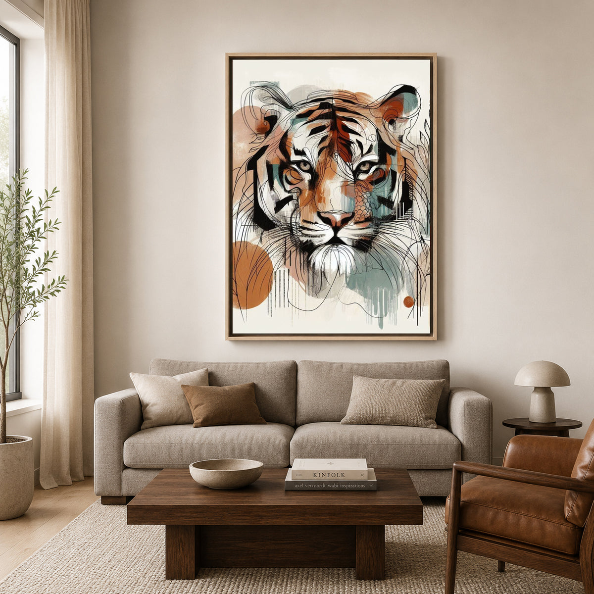 Boho Canvas Painting Abstract Tiger Wall Art for Modern Home Decor
