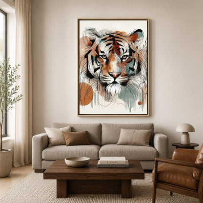 Boho Canvas Painting Abstract Tiger Wall Art for Modern Home Decor