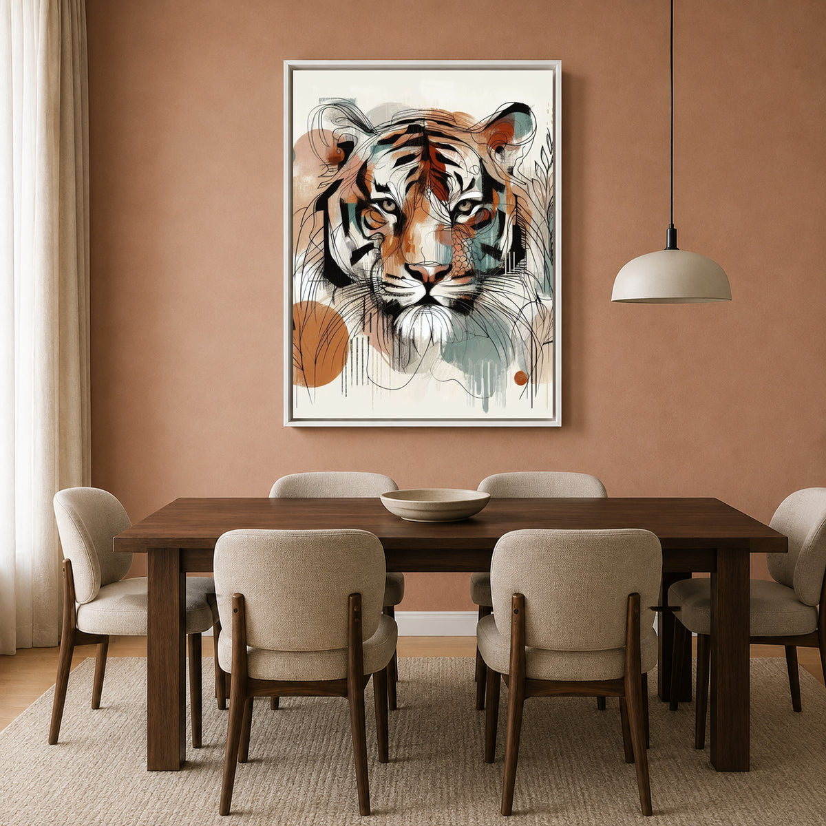 Boho Canvas Painting Abstract Tiger Wall Art for Modern Home Decor