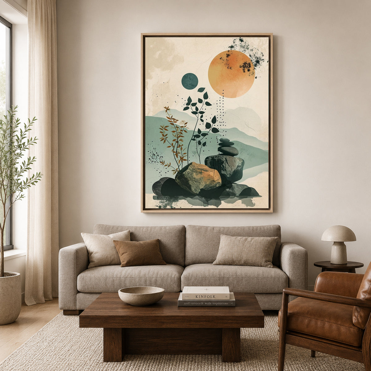Boho Wall Art Painting Zen Stone Canvas for Home Wall Decor