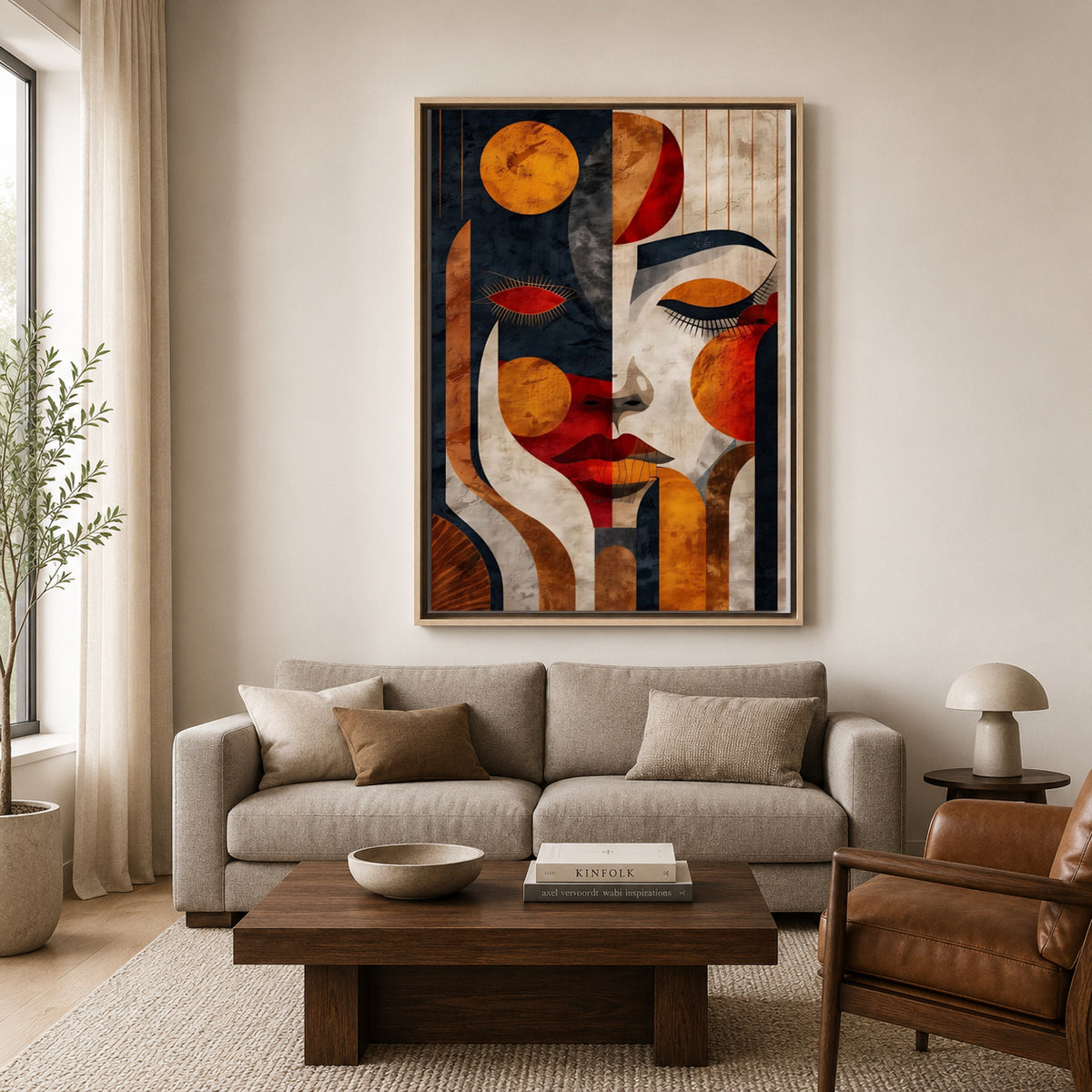 Boho Wall Art Painting Abstract Face Canvas for Home Wall Decor
