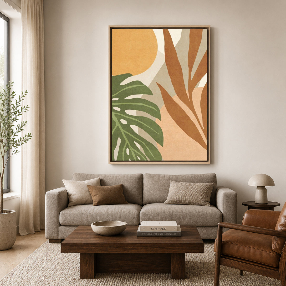 Boho Wall Art Painting Tropical Leaf Canvas Wall Decor for Home