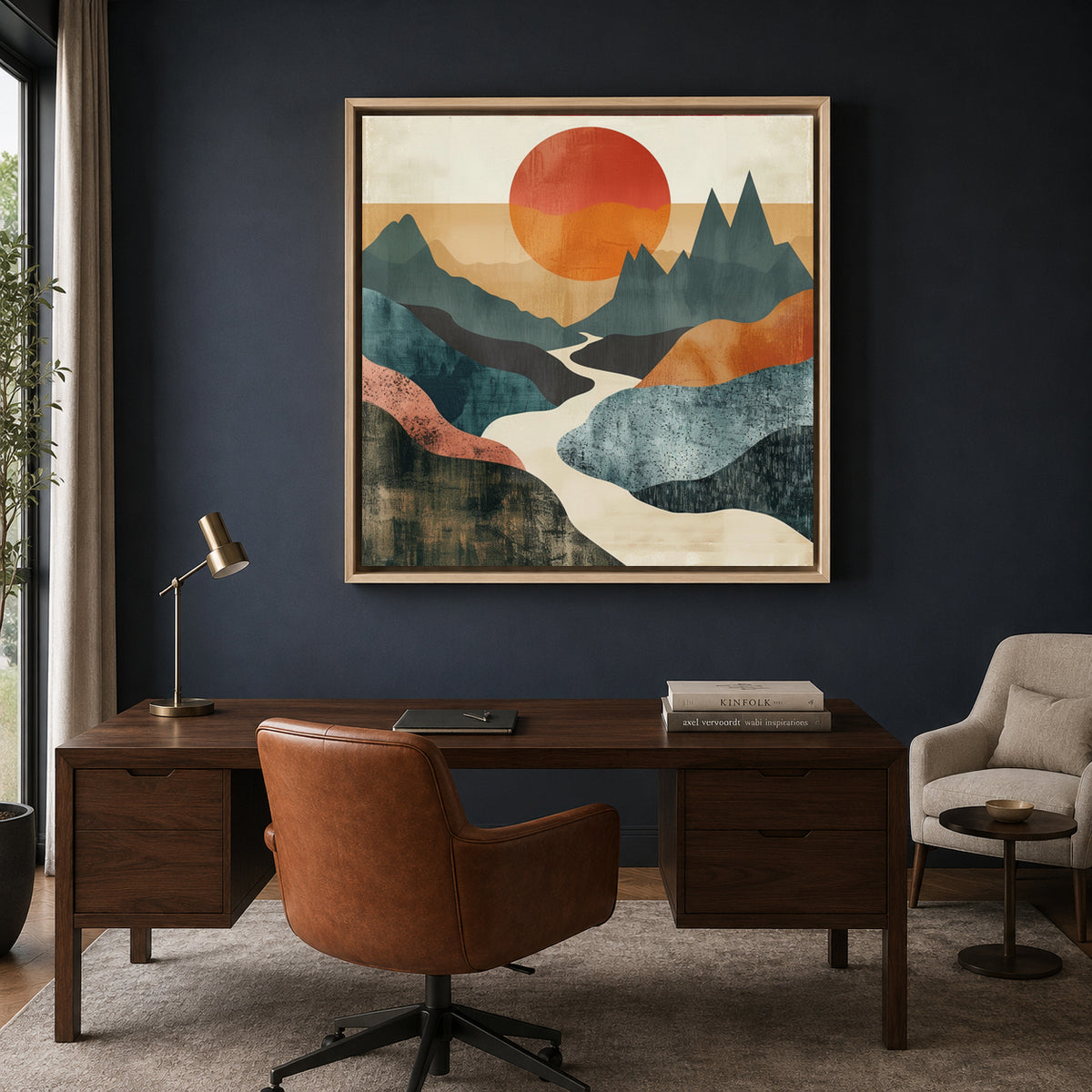 Boho Wall Art Painting Abstract Mountain Canvas for Home Decor