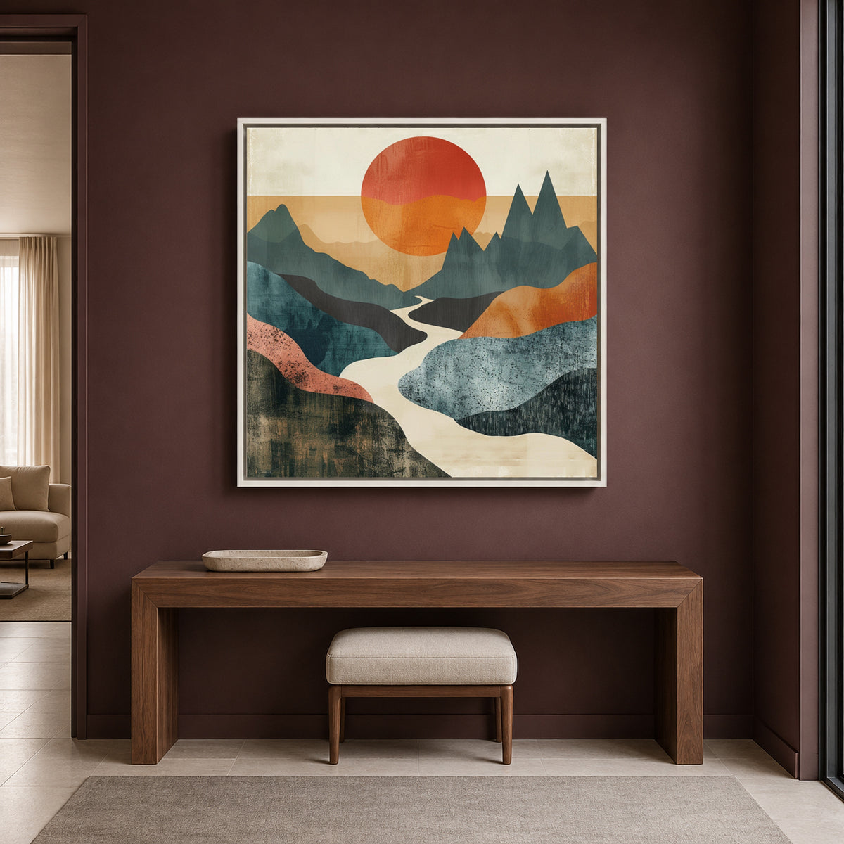 Boho Wall Art Painting Abstract Mountain Canvas for Home Decor