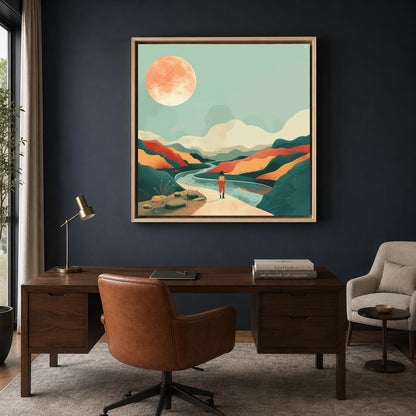 Boho Wall Art Painting River Landscape Canvas for Home Wall Decor