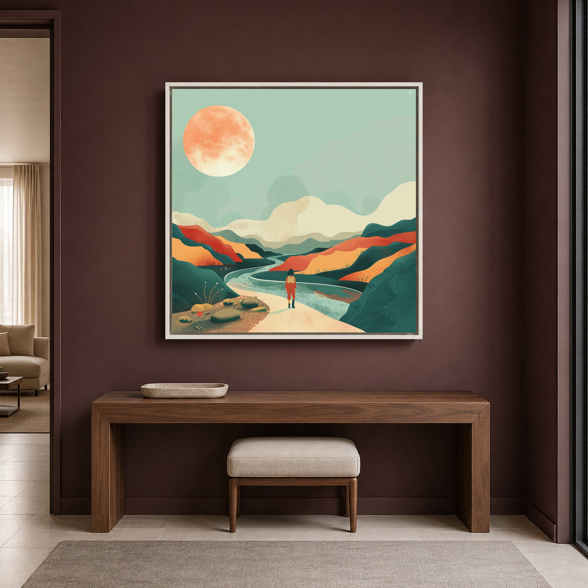 Boho Wall Art Painting River Landscape Canvas for Home Wall Decor