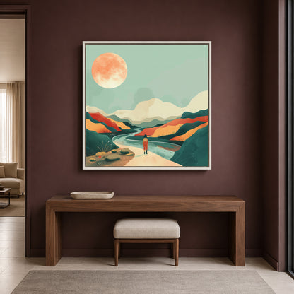 Boho Wall Art Painting River Landscape Canvas for Home Wall Decor