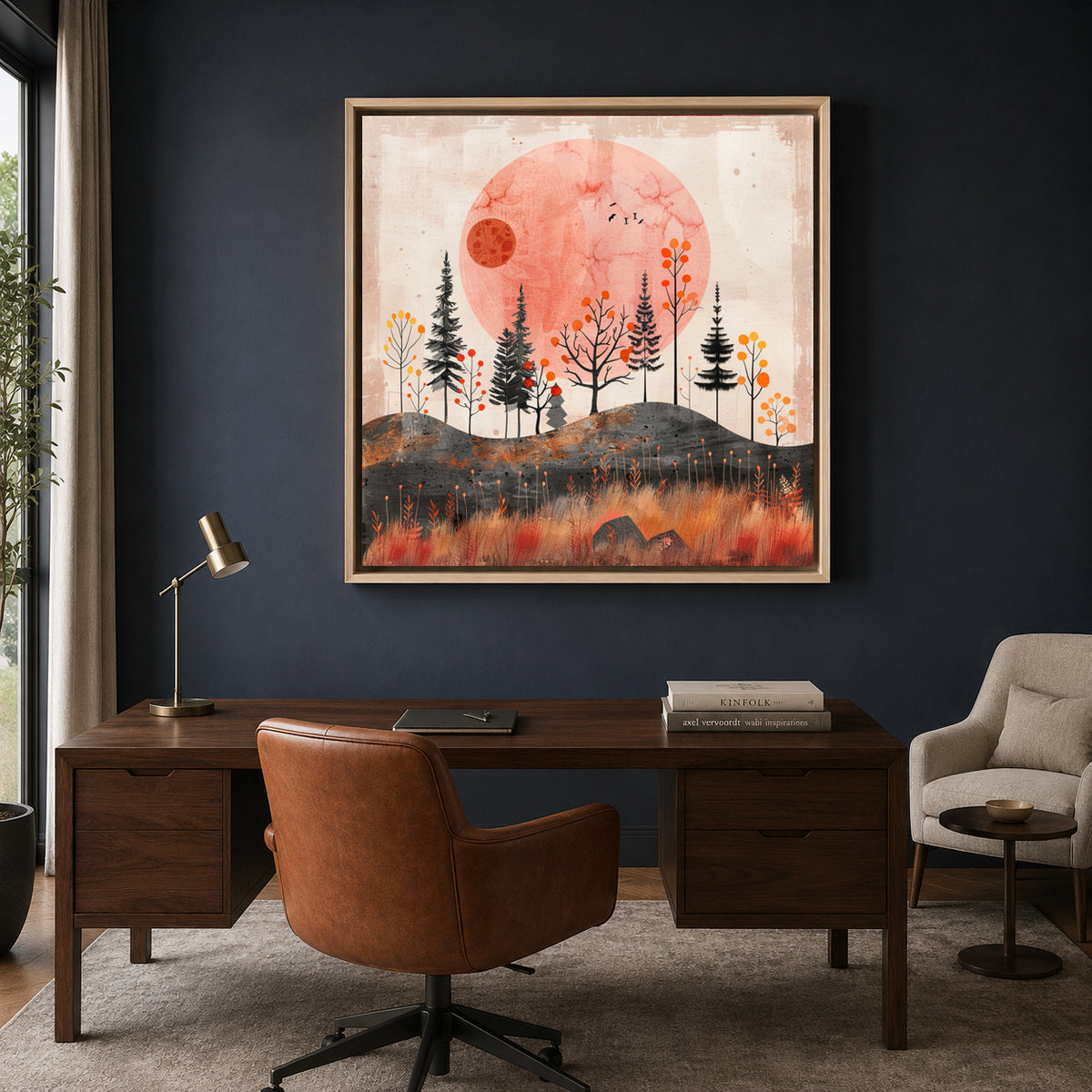 Boho Wall Art Painting Forest Sunset Canvas for Home Wall Decor