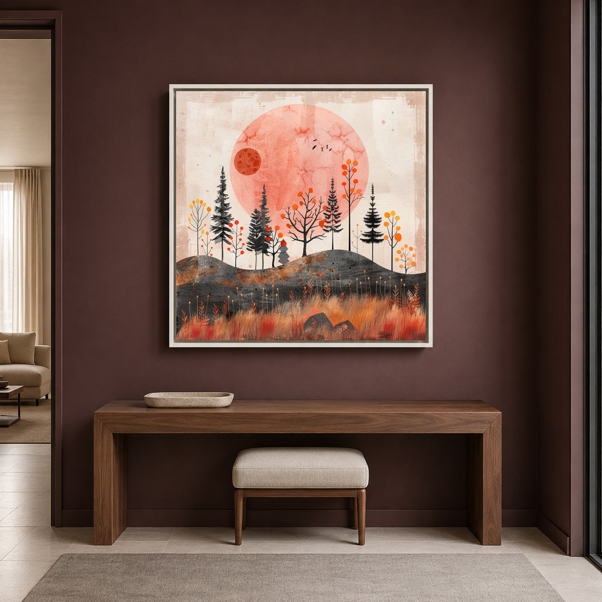 Boho Wall Art Painting Forest Sunset Canvas for Home Wall Decor