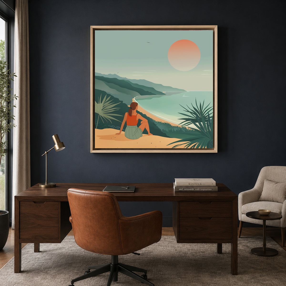 Boho Wall Art Painting Coastal Sunset Canvas for Home Wall Decor