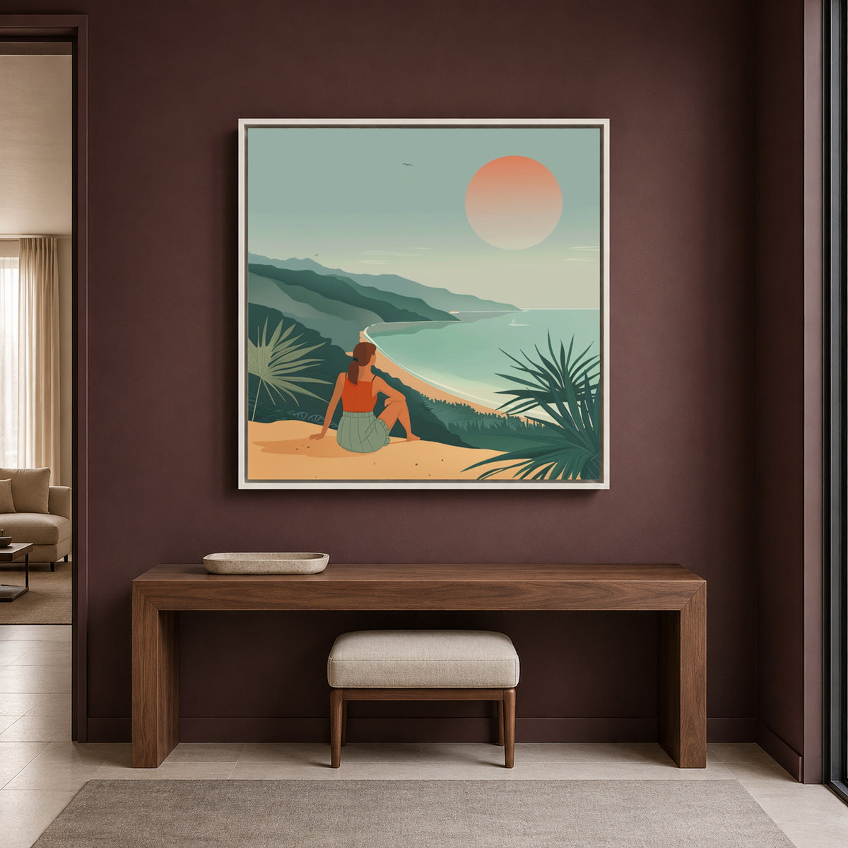 Boho Wall Art Painting Coastal Sunset Canvas for Home Wall Decor
