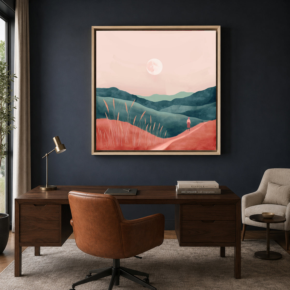 Boho Wall Art Painting Pink Mountain Canvas for Home Wall Decor