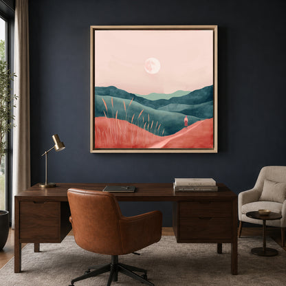 Boho Wall Art Painting Pink Mountain Canvas for Home Wall Decor